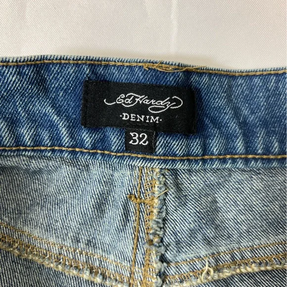 Ed Hardy Graphic Blue Jean Shorts for Men - Picture 7 of 8
